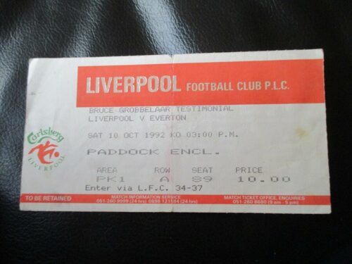 liverpool v everton 10/10/1992 Bruce Grobbelaar testimonial ticket stub